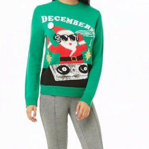 Forever 21 Green DJ Santa Christmas Sweater